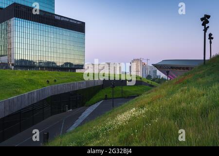 Vista della città di Katowice all'alba Foto Stock