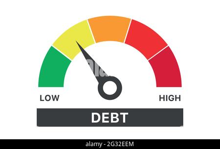 Scala tachimetro con freccia da verde a rosso. Icona del dispositivo di misurazione del debito. Segnale contagiri, tachimetro Illustrazione Vettoriale