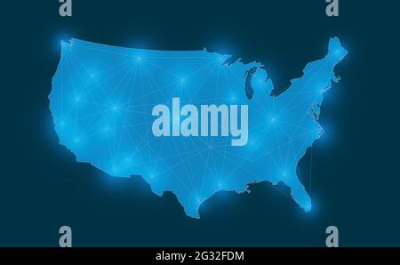 USA mappa di rete, ottimo design per qualsiasi scopo. Sfondo digitale astratto. Connessione online. Illustrazione Vettoriale