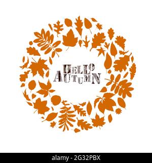 Cornice rotonda fatta da foglie. Cornice floreale. Ciao, autunno. Illustrazione vettoriale Illustrazione Vettoriale
