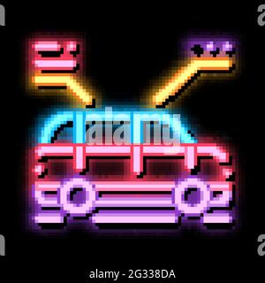 caratteristiche della vettura - illustrazione dell'icona a incandescenza al neon Illustrazione Vettoriale