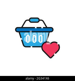Illustrazione vettoriale dell'icona della lista dei desideri degli acquisti. Shopping Wish List con Love Shape idea idea di progettazione icone per e-commerce, negozio online e il mercato websi Illustrazione Vettoriale