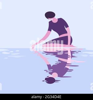 Illustrazione concettuale di una ragazza che solleva la propria riflessione dall'acqua Illustrazione Vettoriale