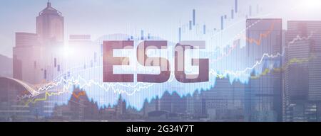 ESG governance sociale ambientale strategia d'impresa concetto d'investimento sulla base della città moderna. Foto Stock