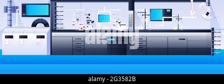vuoto laboratorio di ricerca chimica senza persone con scienziati di attrezzature diverse concetto di educazione scientifica sul posto di lavoro Illustrazione Vettoriale