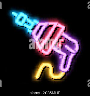 scaricare la pulizia dell'attrezzo elettrico, figura con l'icona a incandescenza al neon Illustrazione Vettoriale