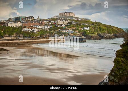 NEWQUAY, Cornovaglia. Newquay Bay fino a Towan Beach Foto Stock