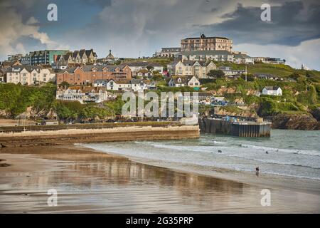 NEWQUAY, Cornovaglia. Newquay Bay fino a Towan Beach Foto Stock