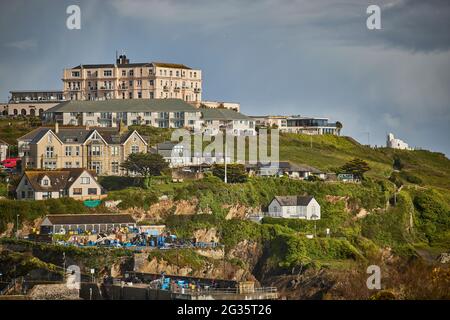 NEWQUAY, Cornovaglia. Newquay Bay fino a Towan Beach Foto Stock