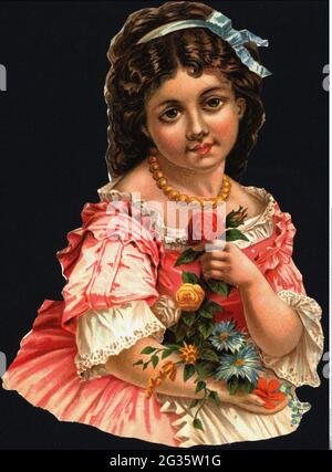 kitsch, stampe lucide, ragazza con fiori, cromolithograph, 20 ° secolo, Ritaglio, ritaglio, ritaglio, INFORMAZIONI-DI-AUTORIZZAZIONE-DIRITTI-AGGIUNTIVI-NON-DISPONIBILI Foto Stock