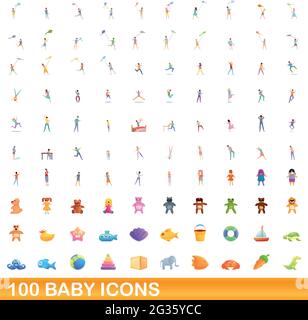 100 baby set di icone. Cartoon illustrazione di 100 icone baby set vettore isolato su sfondo bianco Illustrazione Vettoriale