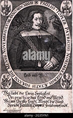 Toppler, Paul III., circa 1607 - 1687, ufficiale tedesco, tassista a Norimberga, mezza lunghezza, IL DIRITTO D'AUTORE DELL'ARTISTA NON DEVE ESSERE CANCELLATO Foto Stock