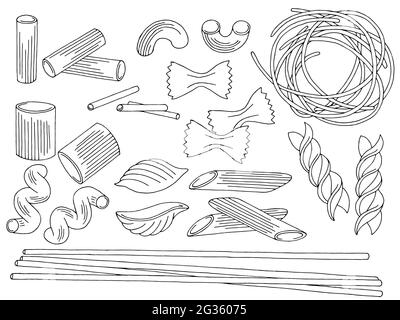 Pasta set grafico nero bianco isolato disegno vettore Illustrazione Vettoriale