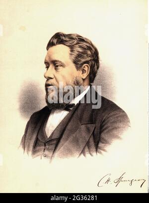 Spurgeon, Charles Haddon, 19.6.1834 - 31.1.1892, clergyman britannico, ritratto, CROMOLITOGRAFIA, INFORMAZIONI-AGGIUNTIVE-DIRITTI-DI-CLEARANCE-NON-DISPONIBILI Foto Stock