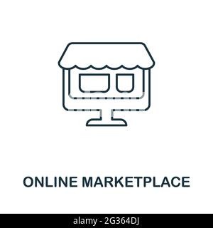 Icona della riga di Marketplace online. Semplice illustrazione della collezione e-commerce. Icona Creative Online Marketplace per web design, modelli Illustrazione Vettoriale