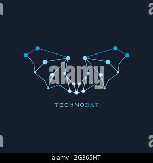 Creative BAT di linee di connessione e punti, tecnologia azienda vettore logo concetto. Logotipo Wings per la scienza digitale e di rete. Volo astratto Illustrazione Vettoriale