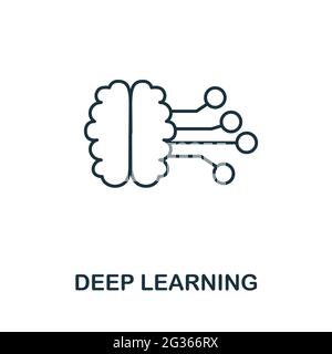 Icona della linea di apprendimento profondo. Design creativo di contorni dalla collezione di icone di intelligenza artificiale. Icona di apprendimento sottile e profondo per infografiche e banner Illustrazione Vettoriale