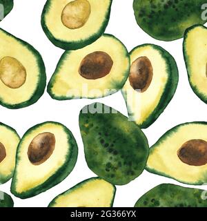 Avocado acquerello motivo dipinto a mano senza cuciture Foto Stock