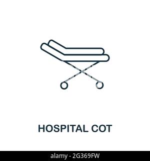 Icona della linea del COT dell'ospedale. Elemento di stile sottile della collezione di icone di medicina. Icona della culla dell'ospedale Illustrazione Vettoriale