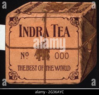Pubblicità, francobolli, bevande, tè, Indra Tea, CIRCA 1910, INFORMAZIONI-DI-AUTORIZZAZIONE-DIRITTI-AGGIUNTIVI-NON-DISPONIBILI