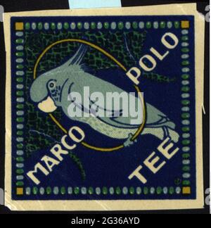 Pubblicità, francobolli, bevande, tè, 'Marco Polo', CIRCA 1910, INFORMAZIONI-DI-AUTORIZZAZIONE-DIRITTI-AGGIUNTIVI-NON-DISPONIBILI