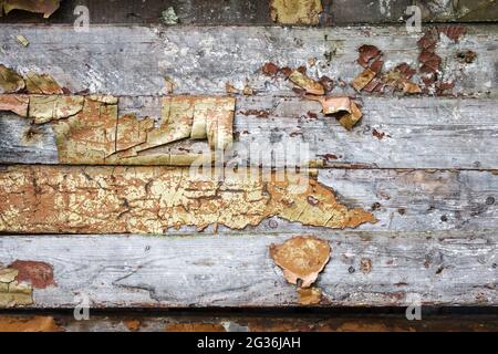 vecchio muro con vernice fessurata. primo piano esterno. sfondo astratto Foto Stock