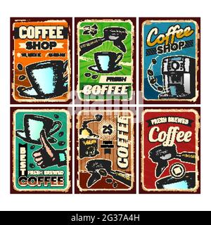 Caffetteria Creative Pubblicità Posters Set Vector Illustrazione Vettoriale