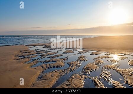 Spiaggia di sabbia con motivi ondulazione, Spiekeroog, Isola Frisone Est, Frisia Est, bassa Sassonia, Germania Foto Stock
