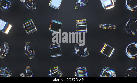 cubi rotanti in vetro 3d e toro Foto Stock