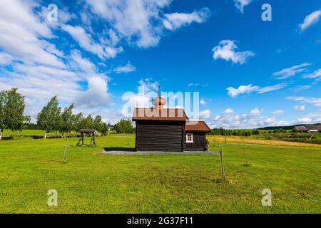 La cappella di Histori, la fattoria medievale Stiklastadir, Stiklestad, Norvegia Foto Stock