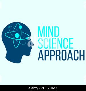 Logo di una testa umana con un atomo di neon blu al centro. Vettore aziendale di marketing e business per il settore scientifico e medico. Illustrazione Vettoriale