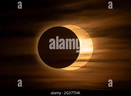 Eclipse solare anulare 10 giugno 2021, Kanata Rurale, Ontario, Canada Foto Stock