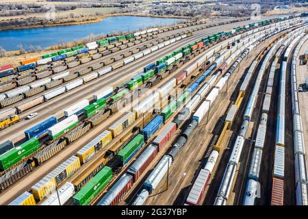 Bailey Yard, il più grande cantiere ferroviario al mondo, North Platte, Nebraska, USA Foto Stock