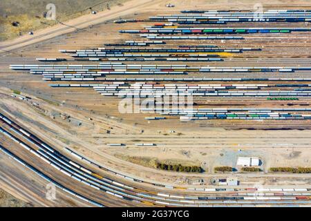 Bailey Yard, il più grande cantiere ferroviario al mondo, North Platte, Nebraska, USA Foto Stock