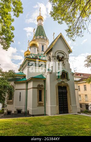 Chiesa russa 'Sveti Nikolay Mirlikiiski' a Sofia, Bulgaria Foto Stock