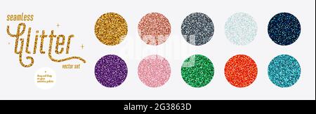 Set di motivi senza cuciture con glitter, sfondi colorati lucidi e senza cuciture con texture più luccicante. Sfondo astratto vettore vacanze. Illustrazione vettoriale. Illustrazione Vettoriale
