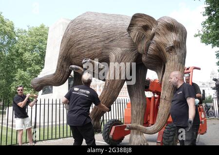 100 sculture di elefanti che hanno richiesto 5 anni sono state trasportate ai parchi di Londra - qui si arriva al St James's Park Foto Stock