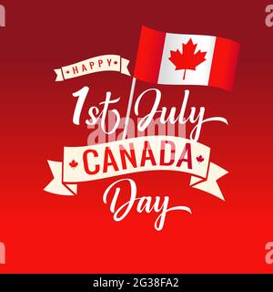 Banner quadrato Happy Canada Day. Modello grafico astratto isolato. Colori rosso, nero, bianco. Scritta a pennello calligrafico. Decorativo ca Illustrazione Vettoriale