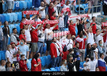 San Pietroburgo, Russia. 14 Giugno 2021. Tifosi visti durante il campionato europeo EURO 2020 tra Polonia e Slovacchia a Gazprom Arena.(Punteggio finale; Polonia 1:2 Slovacchia). Credit: SOPA Images Limited/Alamy Live News Foto Stock