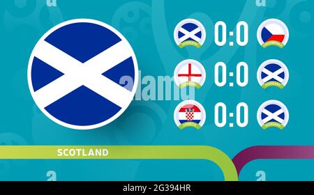 squadra nazionale scozzese programma partite nella fase finale del Campionato di calcio 2020. Illustrazione vettoriale delle partite di calcio 2020 Illustrazione Vettoriale