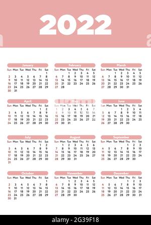 Calendario 2022 semplice illustrazione vettoriale Illustrazione Vettoriale