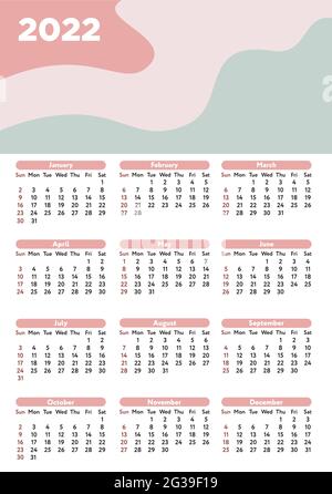 Calendario parete 2022 illustrazione vettoriale Illustrazione Vettoriale