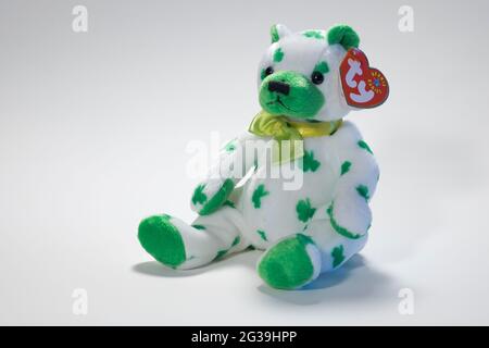 Foto di Beanie Baby chiamato Clover. Data di nascita 17 marzo 2001. Foto Stock