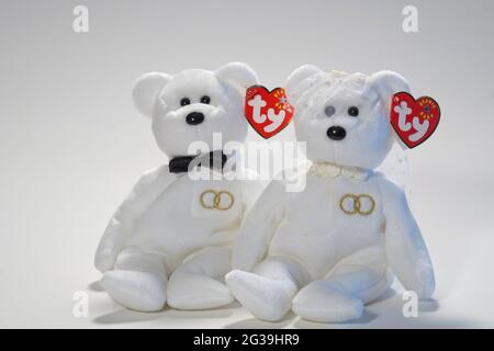 Foto di Beanie Babies, MR & Mrs, sposa e sposo. Foto Stock