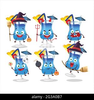 Emoticon di espressione di Halloween con carattere cartoon di hawaii blu. Illustrazione vettoriale Illustrazione Vettoriale