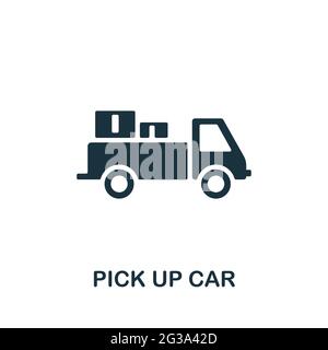 Icona pick up car. Elemento semplice monocromatico dalla raccolta di produzione. Icona Creative Pick Up Car per web design, modelli, infografiche e altro ancora Illustrazione Vettoriale