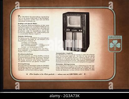 Pubblicità, elettronica di consumo, console televisiva con radio, Grundig AG, Fuerth, opuscolo, 1950, INFORMAZIONI-AGGIUNTIVE-DIRITTI-AUTORIZZAZIONE-NON-DISPONIBILI Foto Stock