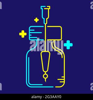 Logo covid-19 simbolo del punto esclamativo del vaccino in flacone e siringa Punta con icona a croce, concetto di avvertimento di rischio di vaccinazione illustrazione del progetto Illustrazione Vettoriale