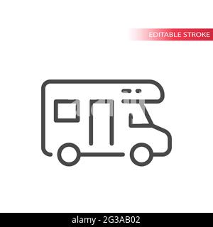 Icona vettore di linea sottile camper. Simbolo di traslazione, tratto modificabile. Illustrazione Vettoriale