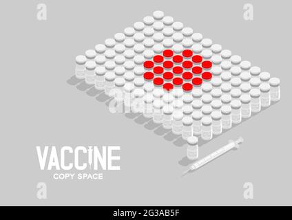 Flacone e siringa di vaccino isometrico covid-19, forma della bandiera nazionale del Giappone, Campagna di vaccinazione globale modello nazionale illustrazione isolato sopra Illustrazione Vettoriale